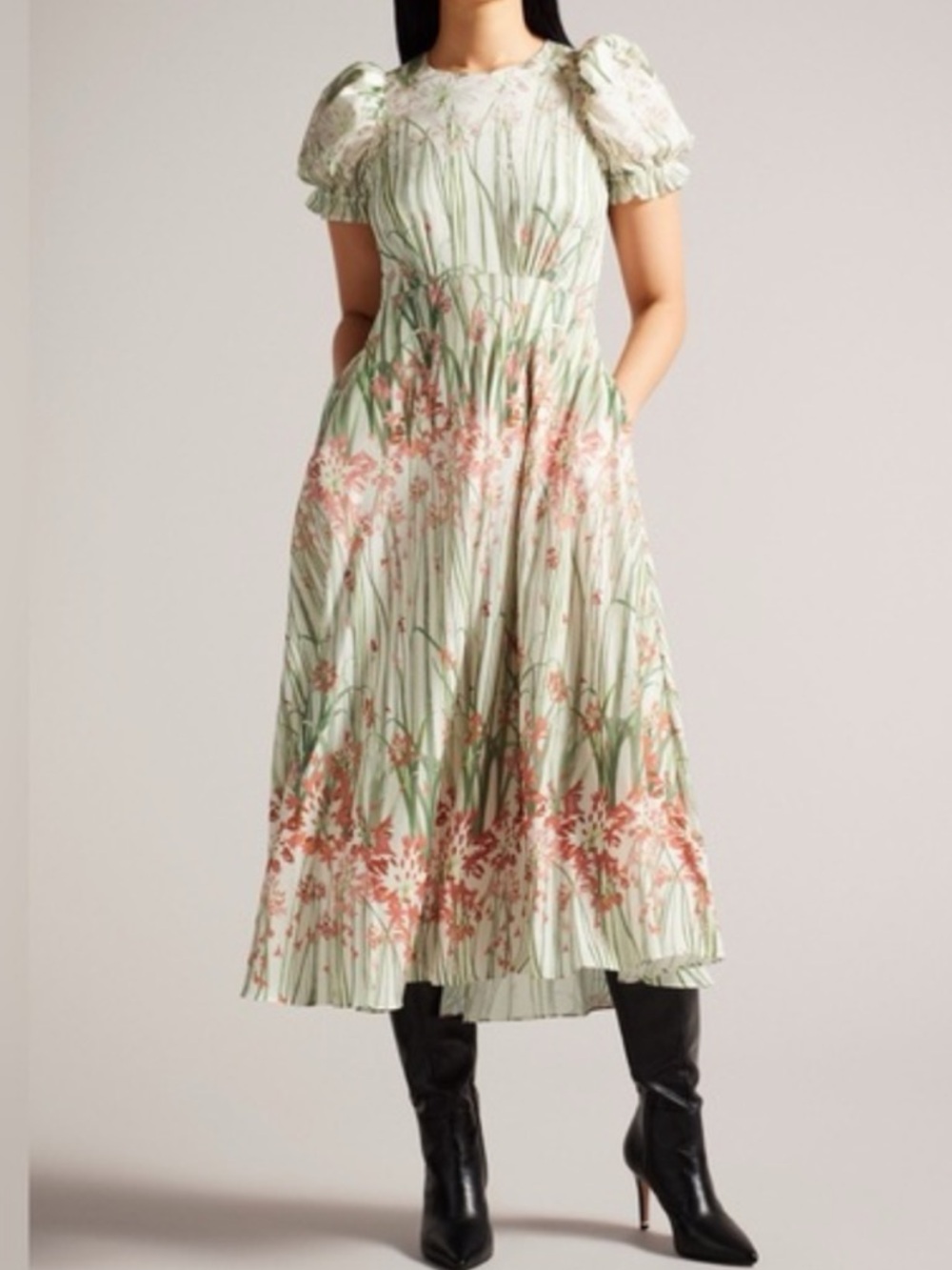 Ted Baker London Zahrria floral print Dress, high-low, Puff Sleeves Size 2 NEW!